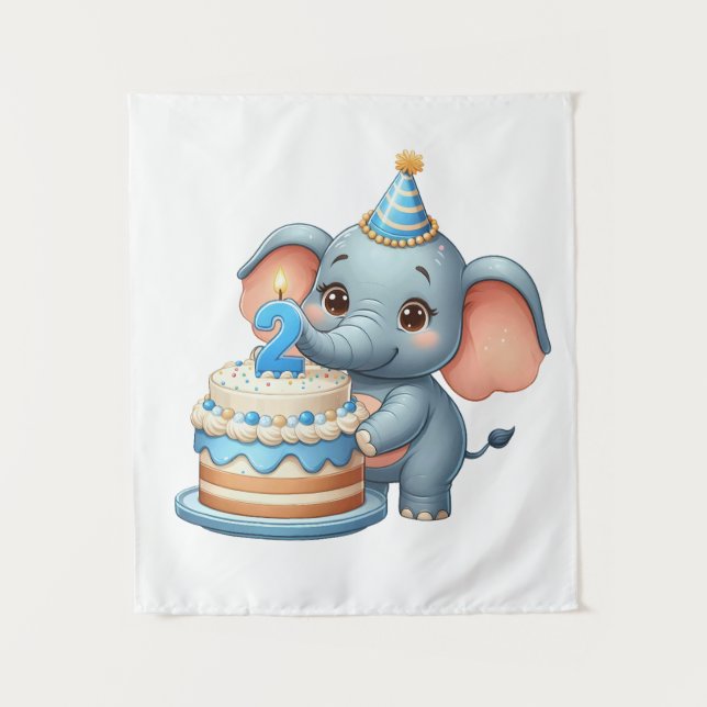 Tapiz Cumpleaños 2 de elefante lindo (Anverso)