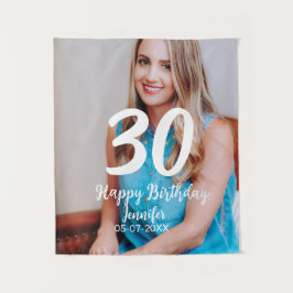 Tapiz cumpleaños 30 agregar nombre fecha año foto blanca