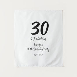 Tapiz cumpleaños 30 personaliza nombre fecha año negro 