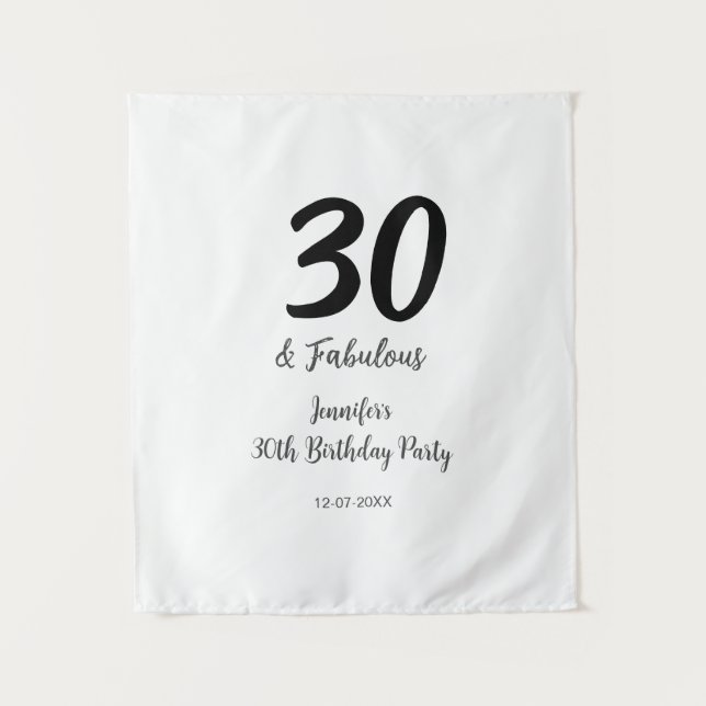 Tapiz cumpleaños 30 personaliza nombre fecha año negro  (Anverso)