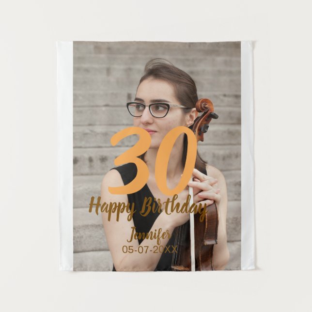 Tapiz cumpleaños 30 personalizado nombre fecha año foto  (Anverso)