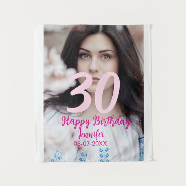 Tapiz cumpleaños 30 personalizado nombre fecha año foto  (Anverso)