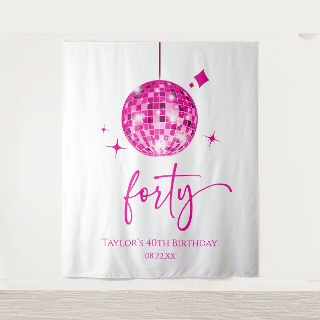 Tapiz Cumpleaños 40 de la Bola de Discoteca Rosa (Anverso)