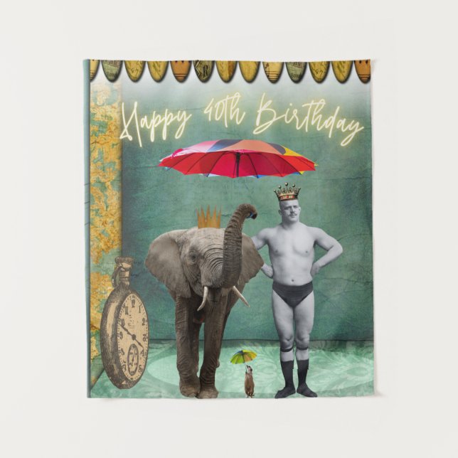 Tapiz Cumpleaños 40 del Hombre Fuerte Vintage Funky (Anverso)