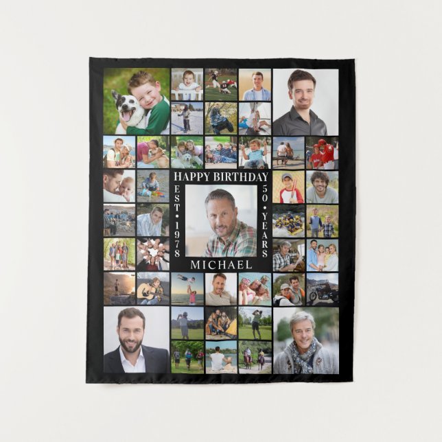 Tapiz Cumpleaños 43 Nombre de Collage de fotos Edad Blan (Anverso)