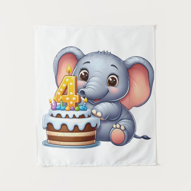 Tapiz Cumpleaños 4 de elefante lindo (Anverso)