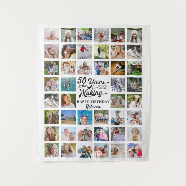 Tapiz Cumpleaños 50 44 Collage de Fotos Fiesta Telón de  (Anverso)