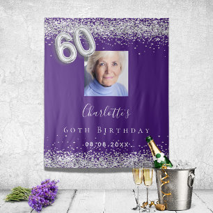 Tapiz cumpleaños 60 años morado plata foto brillo bienve