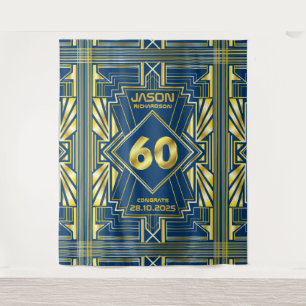 Tapiz Cumpleaños 60 Art Deco Dorado Azul Great Gatsby
