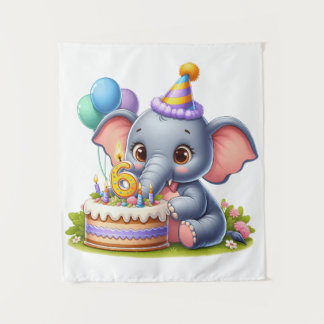 Tapiz Cumpleaños 6 de elefante lindo