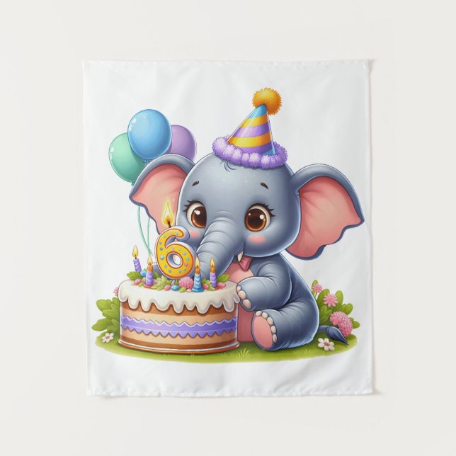 Tapiz Cumpleaños 6 de elefante lindo (Anverso)