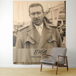 Tapiz Cumpleaños 80 Elegante Foto Monograma Hombre