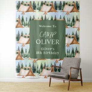 Tapiz Cumpleaños al aire libre con hoguera para acampar 