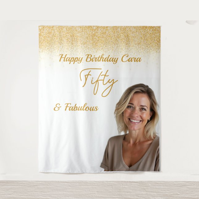 Tapiz Cumpleaños cincuenta foto personalizada (Anverso)