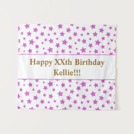 Tapiz Cumpleaños con estrellas rosadas y mensaje