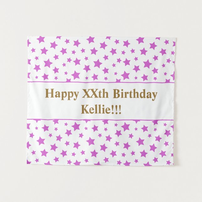 Tapiz Cumpleaños con estrellas rosadas y mensaje (Anverso (horizontal))