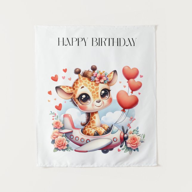 Tapiz Cumpleaños de Avión Jirafa (Anverso)