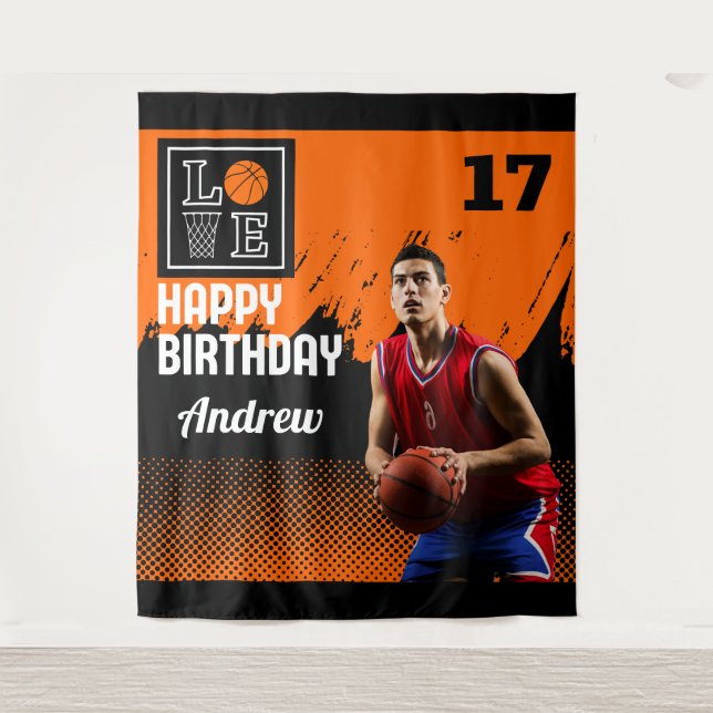 Tapiz Cumpleaños de baloncesto, jugador de baloncesto co (Anverso)