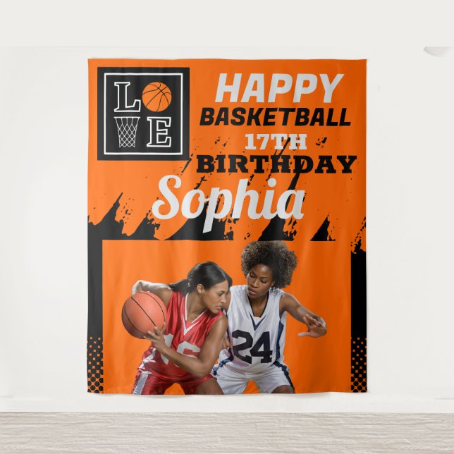 Tapiz Cumpleaños de baloncesto, jugador de baloncesto co (Anverso)
