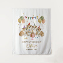 Cumpleaños de Bulldogs Marrones Adorables Acuarela