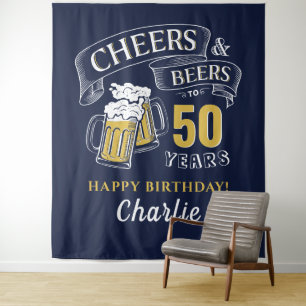 Tapiz Cumpleaños de cualquier edad con cervezas y felici
