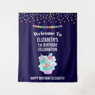 Tapiz Cumpleaños de Cute Cupcake y Happy Ice Cream