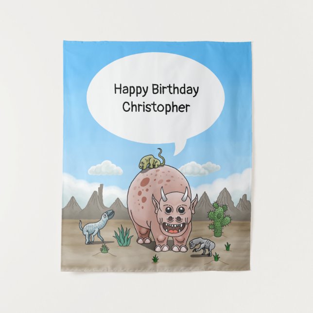 Tapiz Cumpleaños de dinosaurio de fantasía (Anverso)