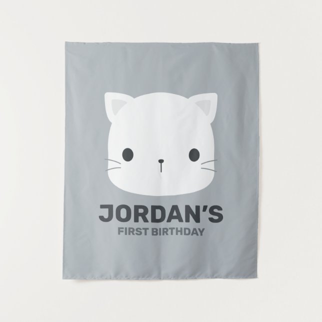 Tapiz Cumpleaños de gato pequeño lindo  (Anverso)