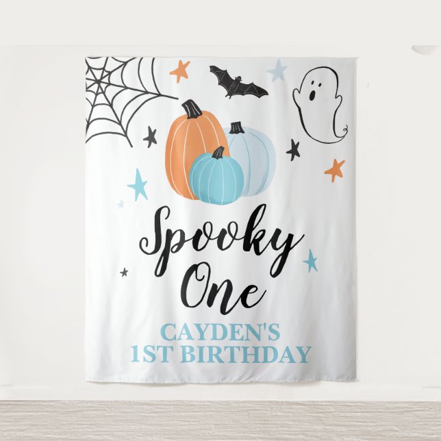 Tapiz Cumpleaños de Halloween Spooky One 1st cumpleaños  (Anverso)