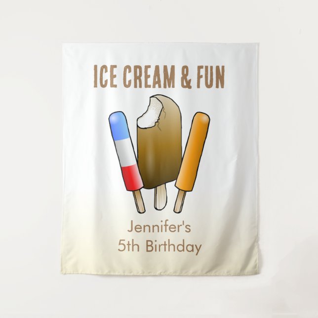 Tapiz Cumpleaños de Helado y Diversión (Anverso)