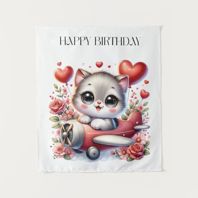 Tapiz Cumpleaños de Kitten Pilot (Anverso)