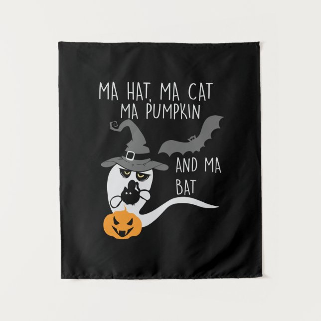 Tapiz Cumpleaños de Ma Gato Gorra de Ma Halloween (Anverso)