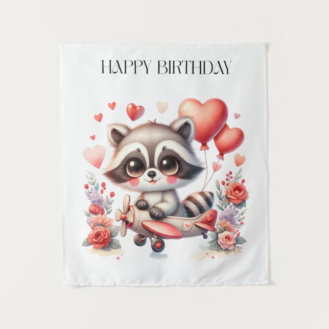 Tapiz Cumpleaños de Mapache Volador (Anverso)