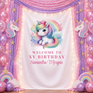 Tapiz Cumpleaños de niña con estandarte de unicornio pas