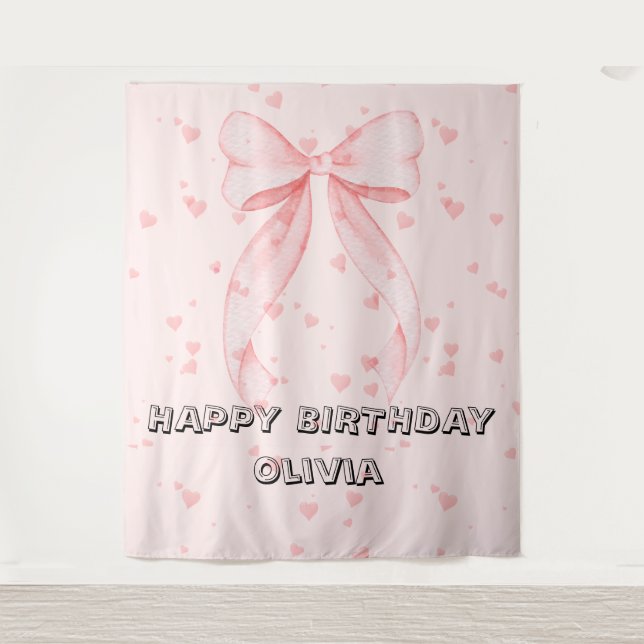 Tapiz Cumpleaños de niña con lazo rosa  (Anverso)