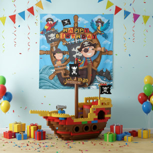 Tapiz Cumpleaños de Niños Piratas  Estandarte de Fondo 