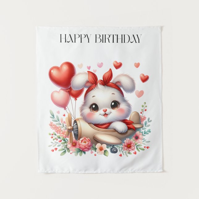 Tapiz Cumpleaños de piloto conejito (Anverso)