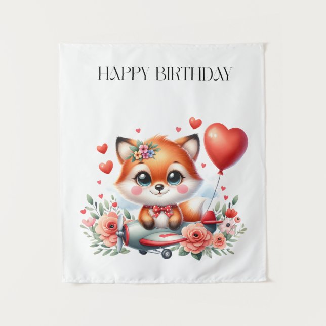 Tapiz Cumpleaños de piloto de zorro lindo (Anverso)