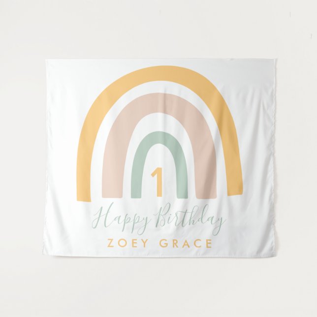 Tapiz Cumpleaños del Chica Pastel Rainbow moderno (Anverso (horizontal))