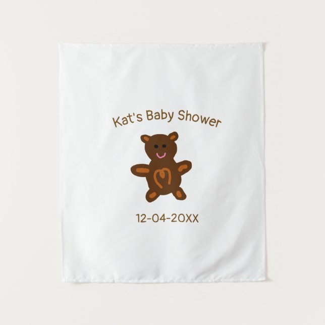 Tapiz Cumpleaños del osito de peluche marrón añadir nomb (Anverso)