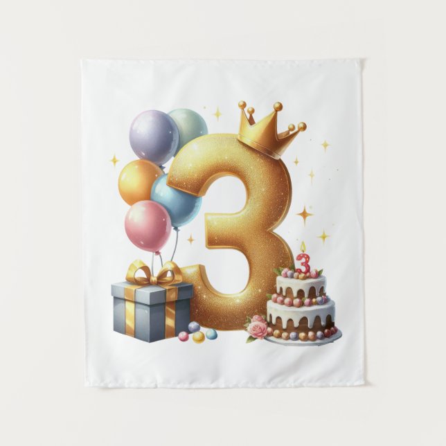 Tapiz Cumpleaños dorado número 3 (Anverso)