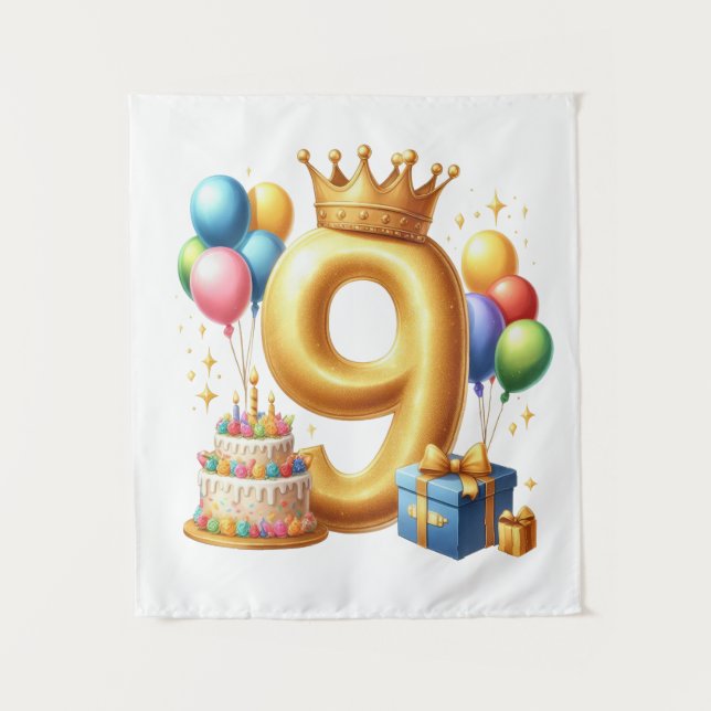 Tapiz Cumpleaños dorado número 9 (Anverso)
