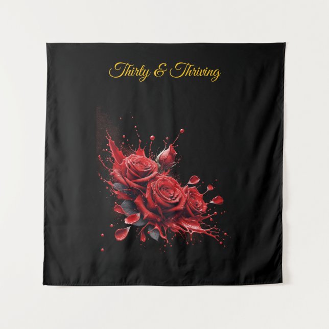 Tapiz Cumpleaños elegante de 30 años - Rosas en flor (Anverso)