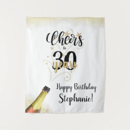 Tapiz Cumpleaños FELICIDADES POR # AÑOS Fondo negro dora