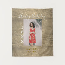 Cumpleaños feliz 15 nombre foto año brillo dorado