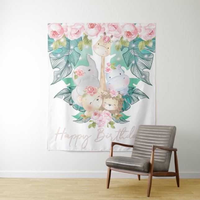 Tapiz Cumpleaños Feliz Animales de la Jungla (In situ)