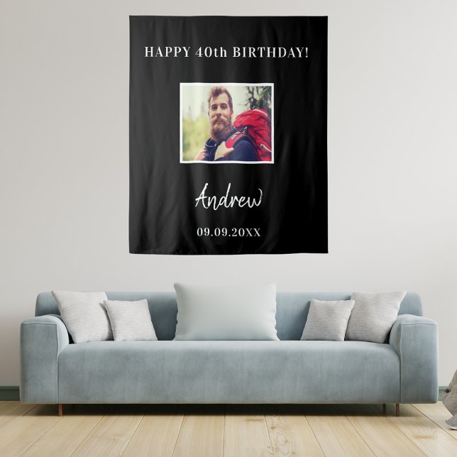 Tapiz Cumpleaños fiesta foto nombre chico negro (Subido por el creador)