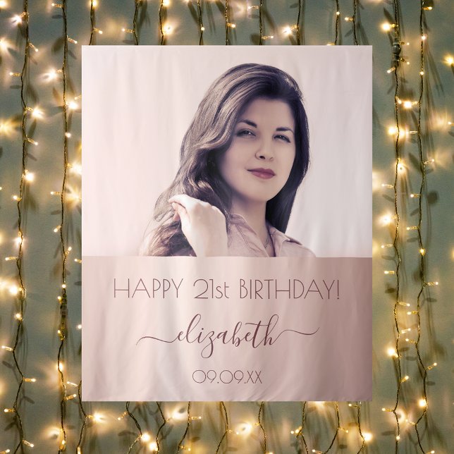 Tapiz Cumpleaños fiesta personalizada foto rosa oro rosa (Subido por el creador)