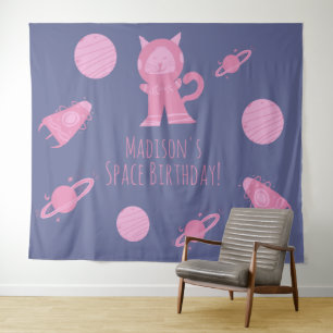 Tapiz Cumpleaños Galaxia Rosa Space Cat