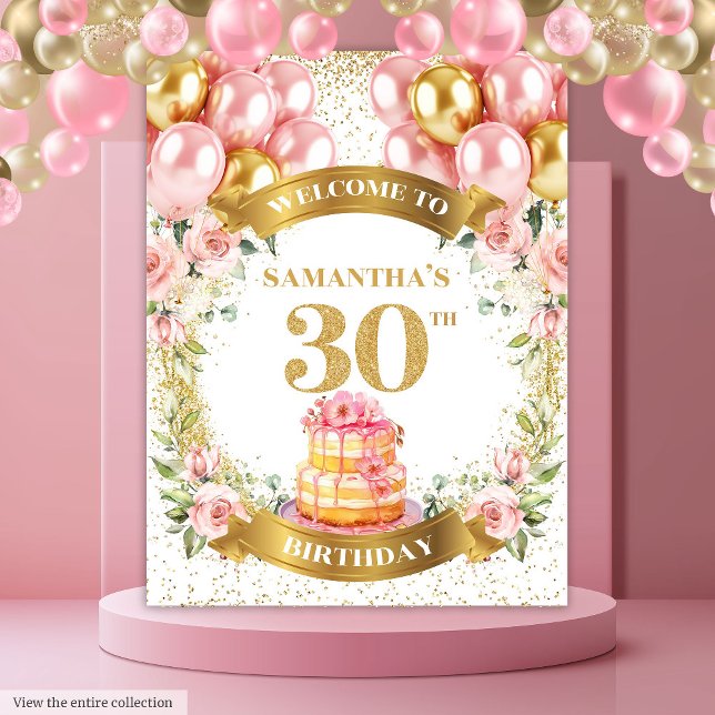 Tapiz Cumpleaños glamuroso de 30 años Cumpleaños dorado  (Glamorous 30th Birthday Blush Gold Birthday Tapestry)